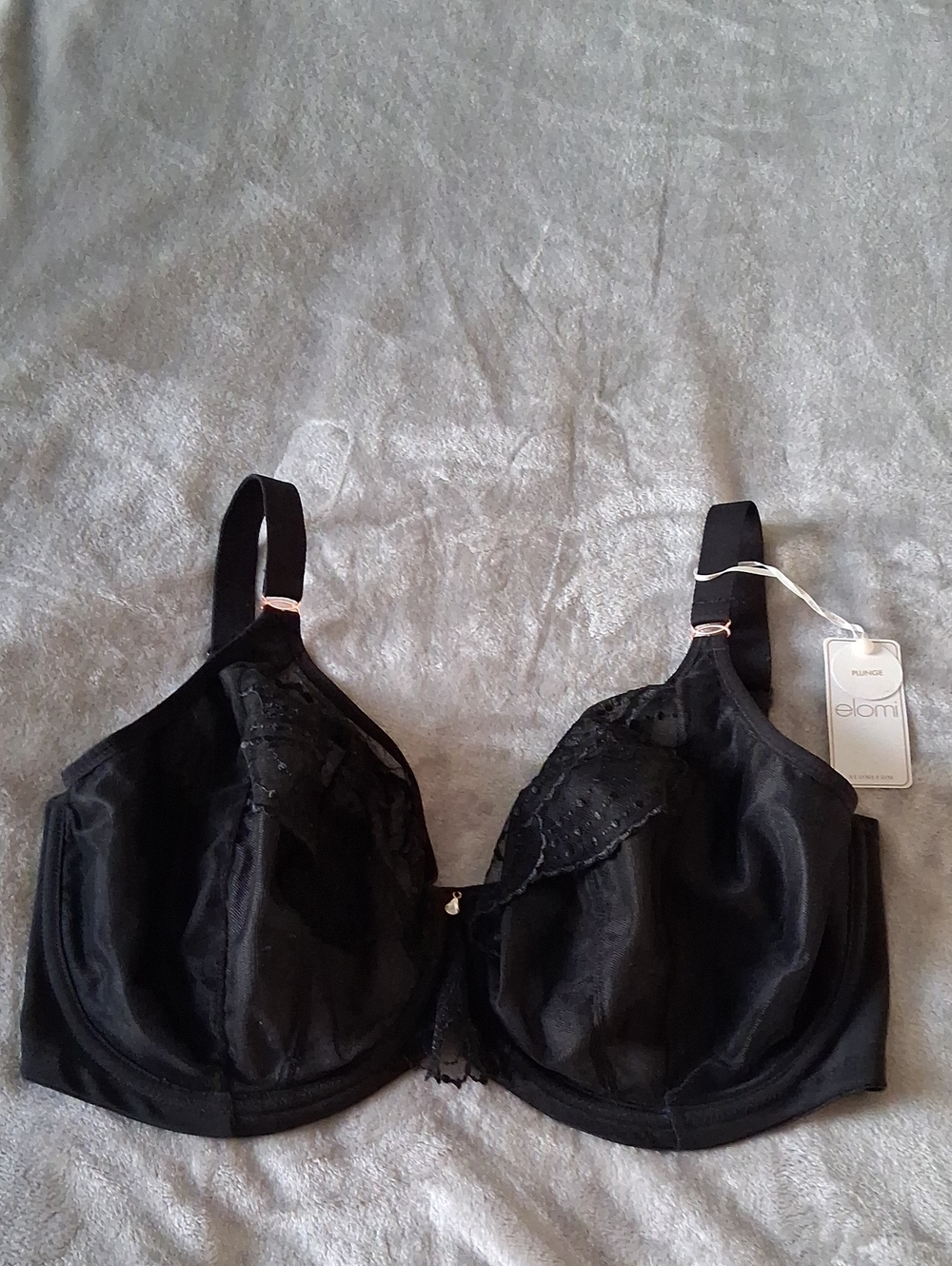 Elomi Priya Plunge Black Lace-Trim Full Cup Bra 32M